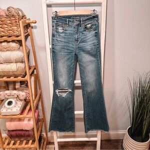 American Eagle Flare Wide Leg Jeans with Distressed Details